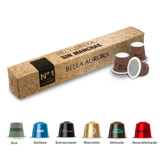 Caja biodegradables con cápsulas de café